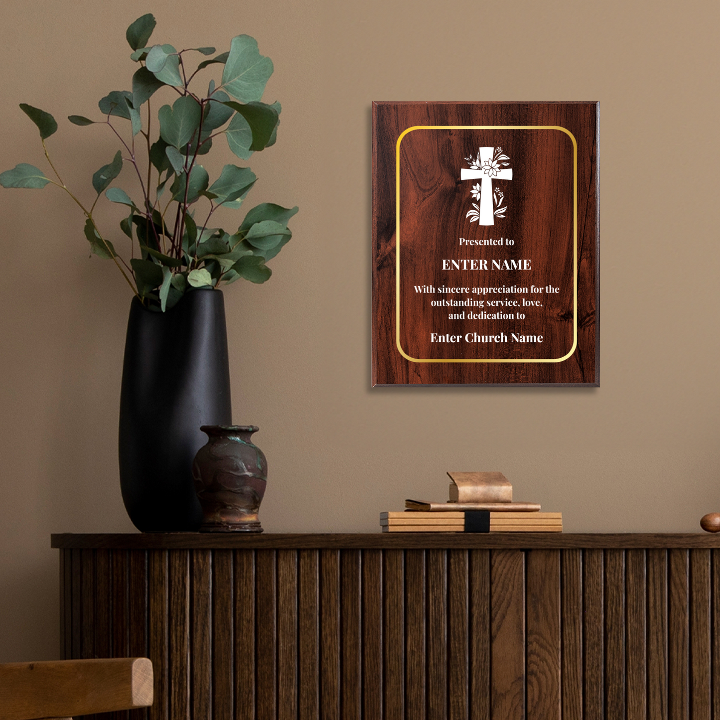 Personalized Church Floral Cross 10.5" x 13" UV Printed Luxury Award