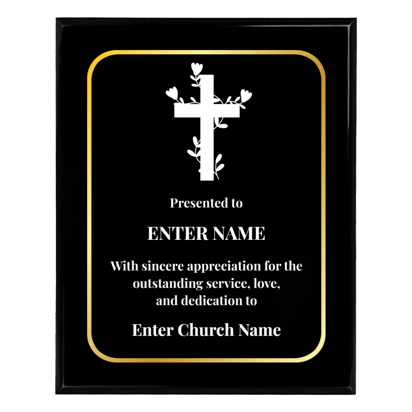 Personalized Church Floral Cross 10.5" x 13" UV Printed Luxury Award 2