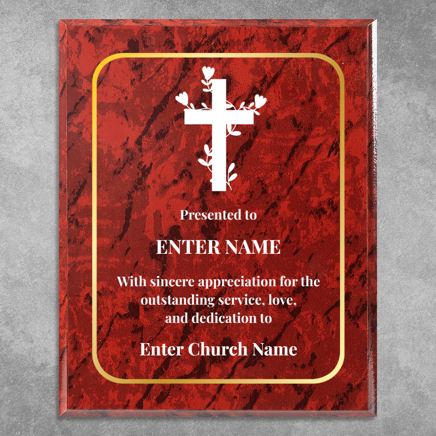 Personalized Church Floral Cross 10.5" x 13" UV Printed Luxury Award 2
