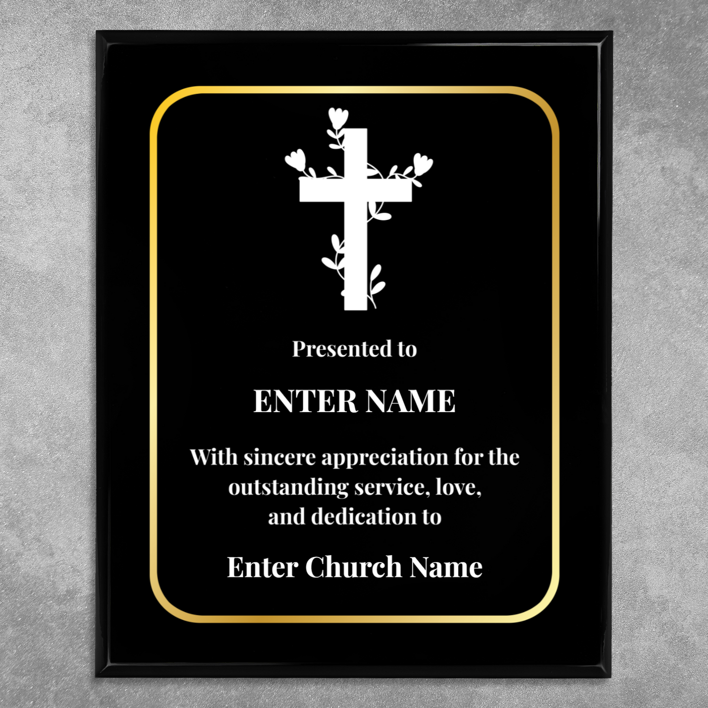 Personalized Church Floral Cross 10.5" x 13" UV Printed Luxury Award 2