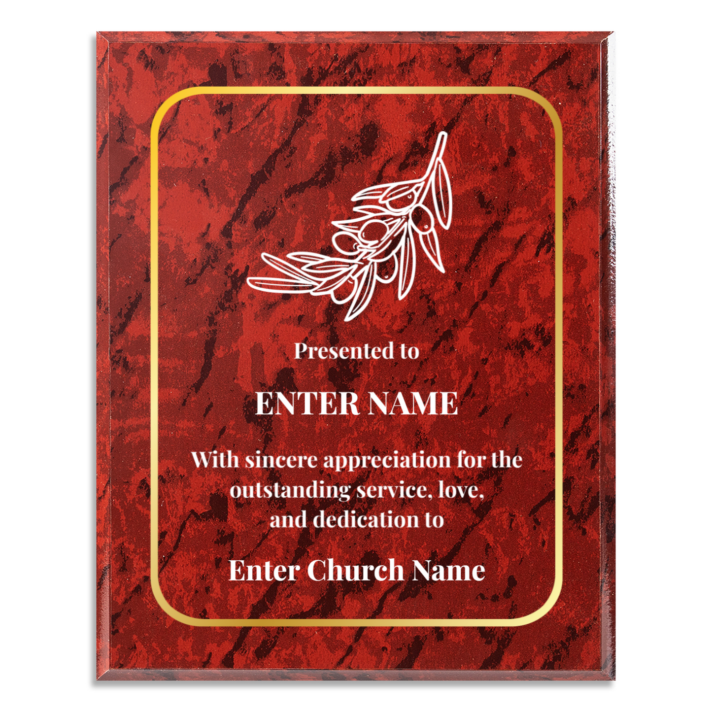 Personalized Church Olive Branch 10.5" x 13" UV Printed Luxury Award
