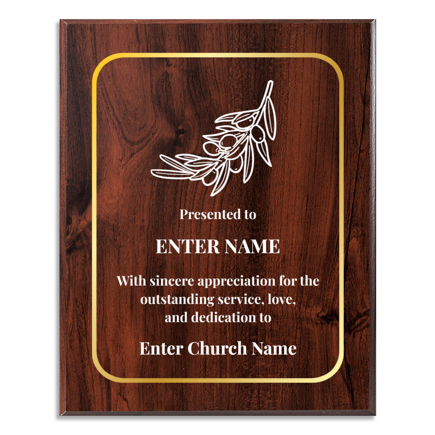 Personalized Church Olive Branch 10.5" x 13" UV Printed Luxury Award