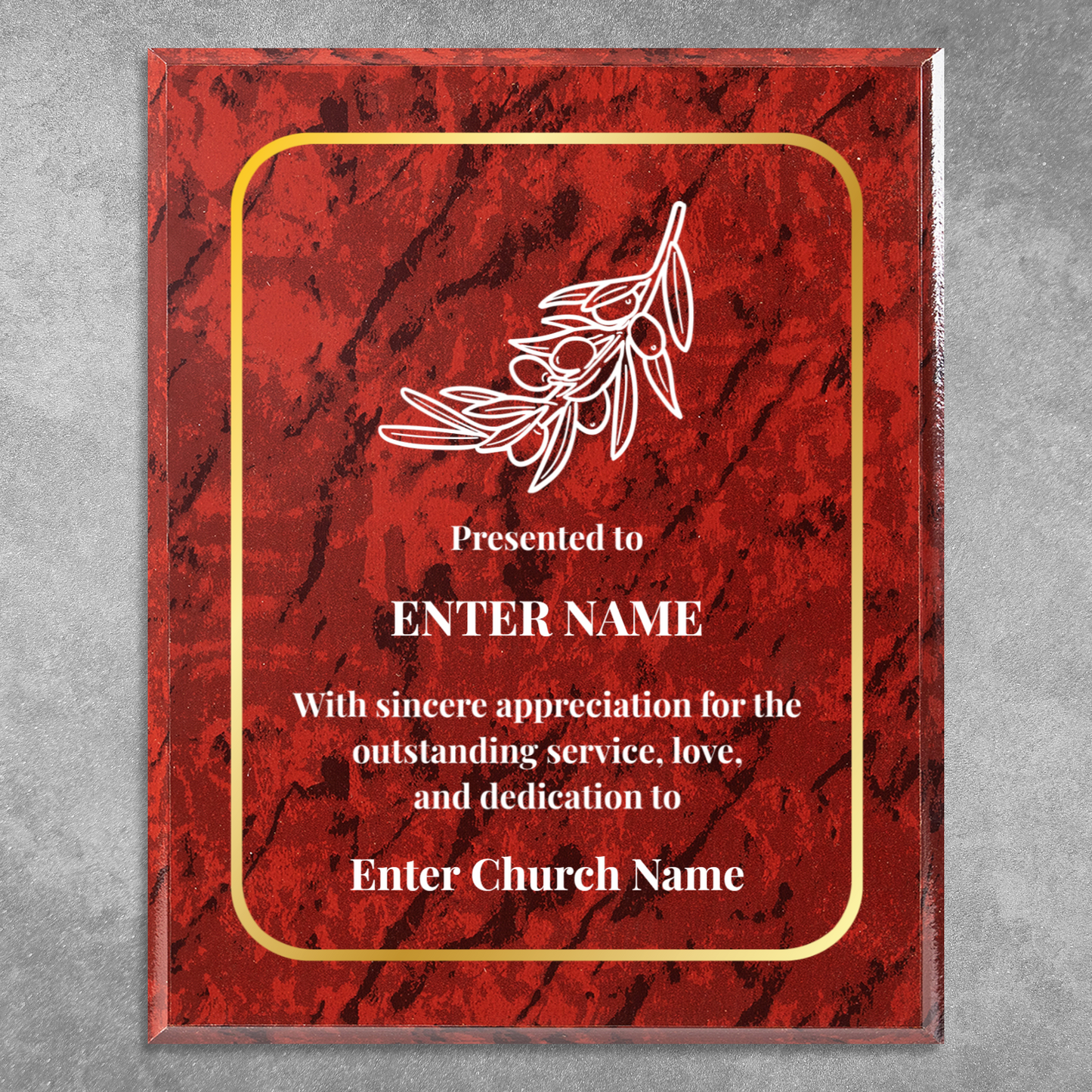 Personalized Church Olive Branch 10.5" x 13" UV Printed Luxury Award