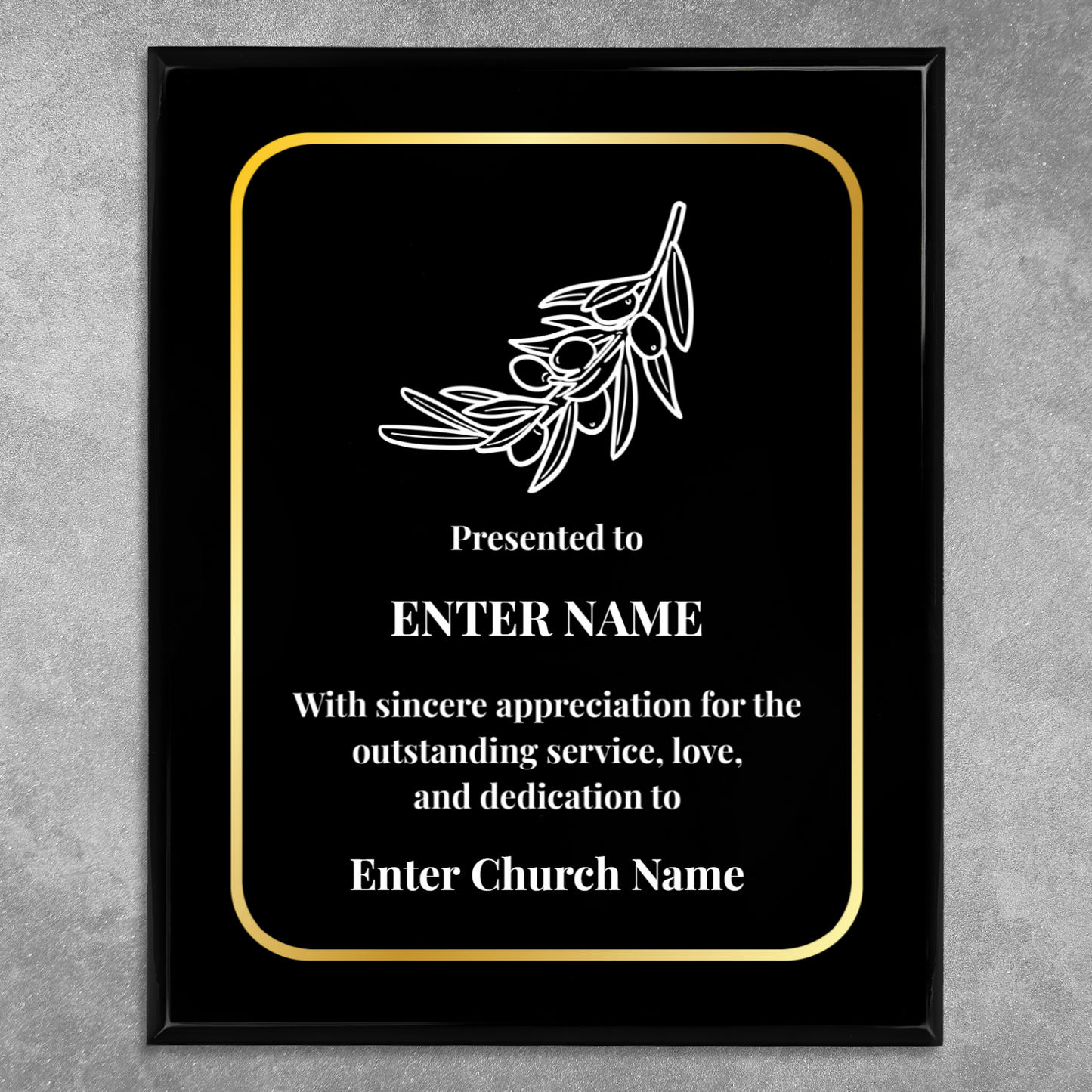 Personalized Church Olive Branch 10.5" x 13" UV Printed Luxury Award