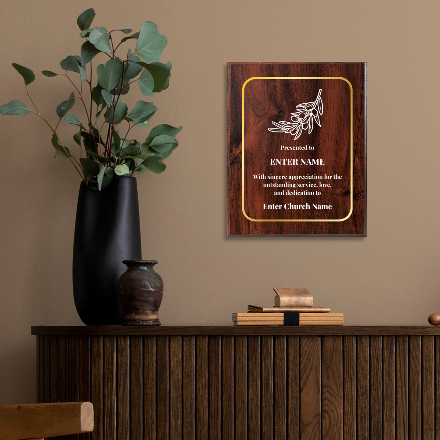 Personalized Church Olive Branch 10.5" x 13" UV Printed Luxury Award