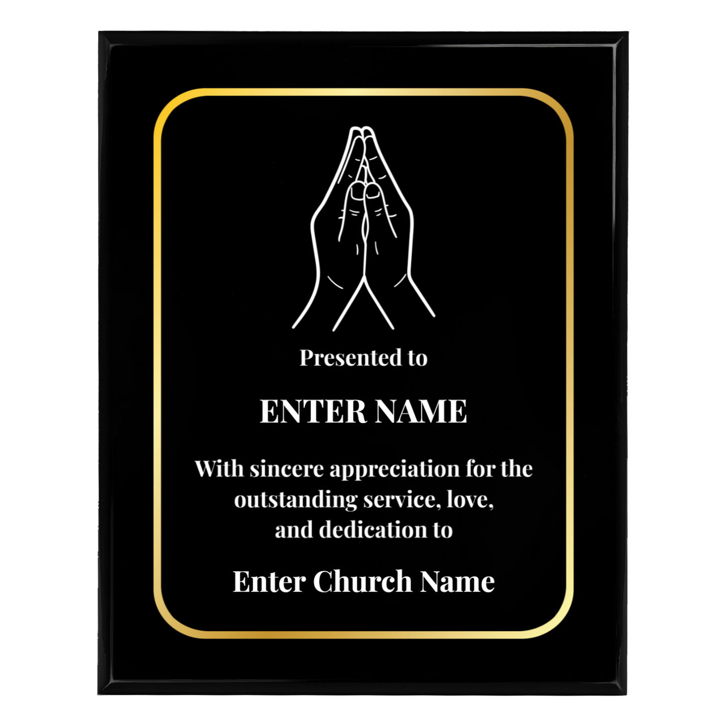 Personalized Church Praying Hands 10.5" x 13" UV Printed Luxury Award