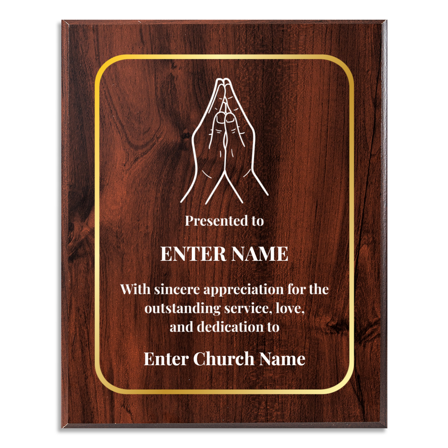 Personalized Church Praying Hands 10.5" x 13" UV Printed Luxury Award