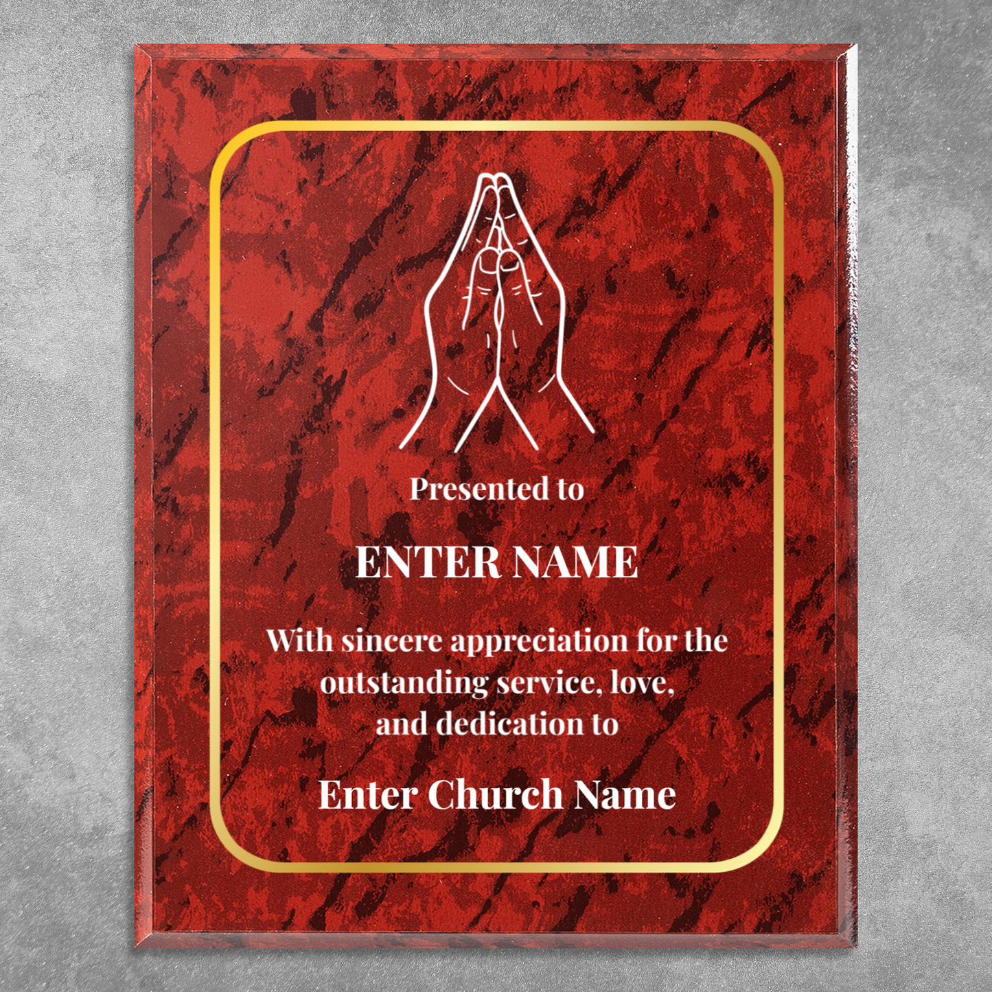 Personalized Church Praying Hands 10.5" x 13" UV Printed Luxury Award