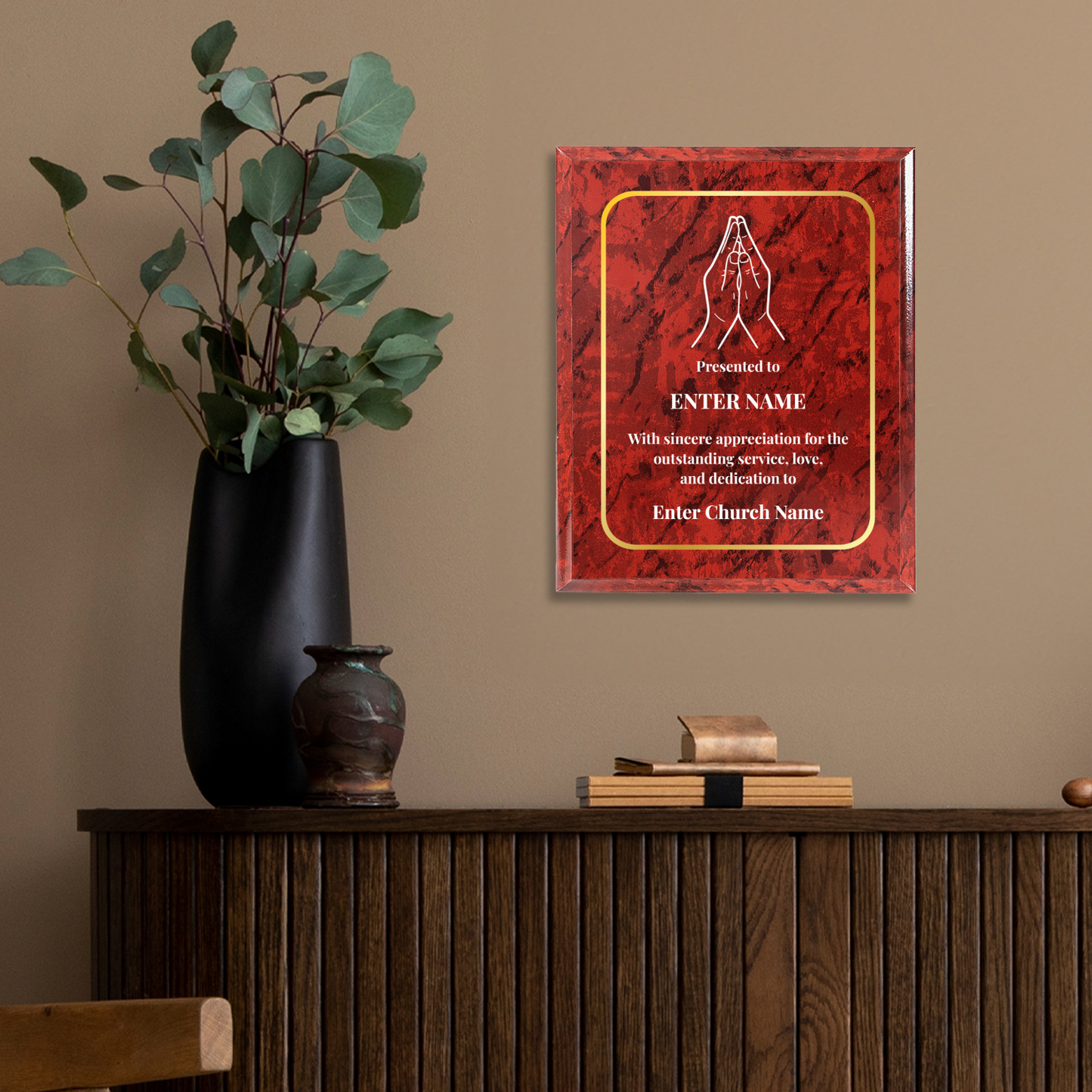 Personalized Church Praying Hands 10.5" x 13" UV Printed Luxury Award