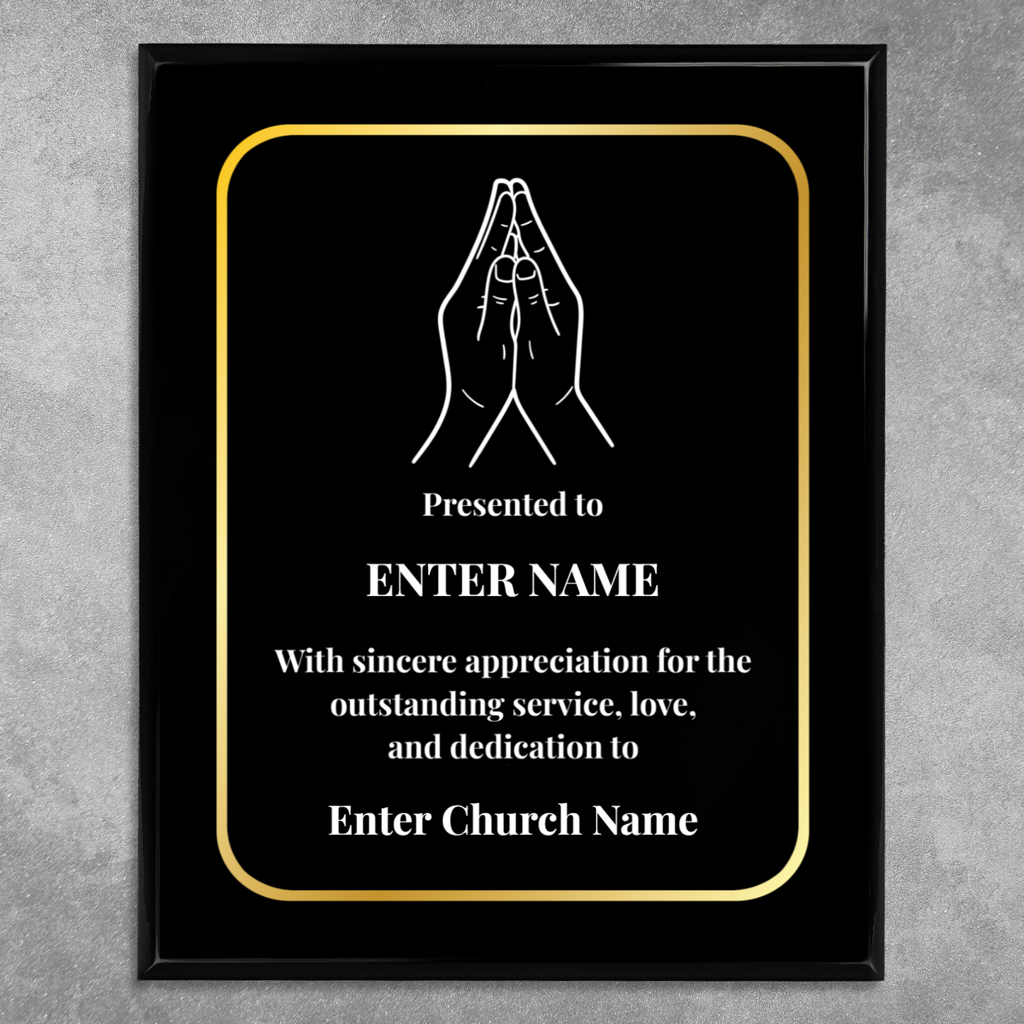 Personalized Church Praying Hands 10.5" x 13" UV Printed Luxury Award