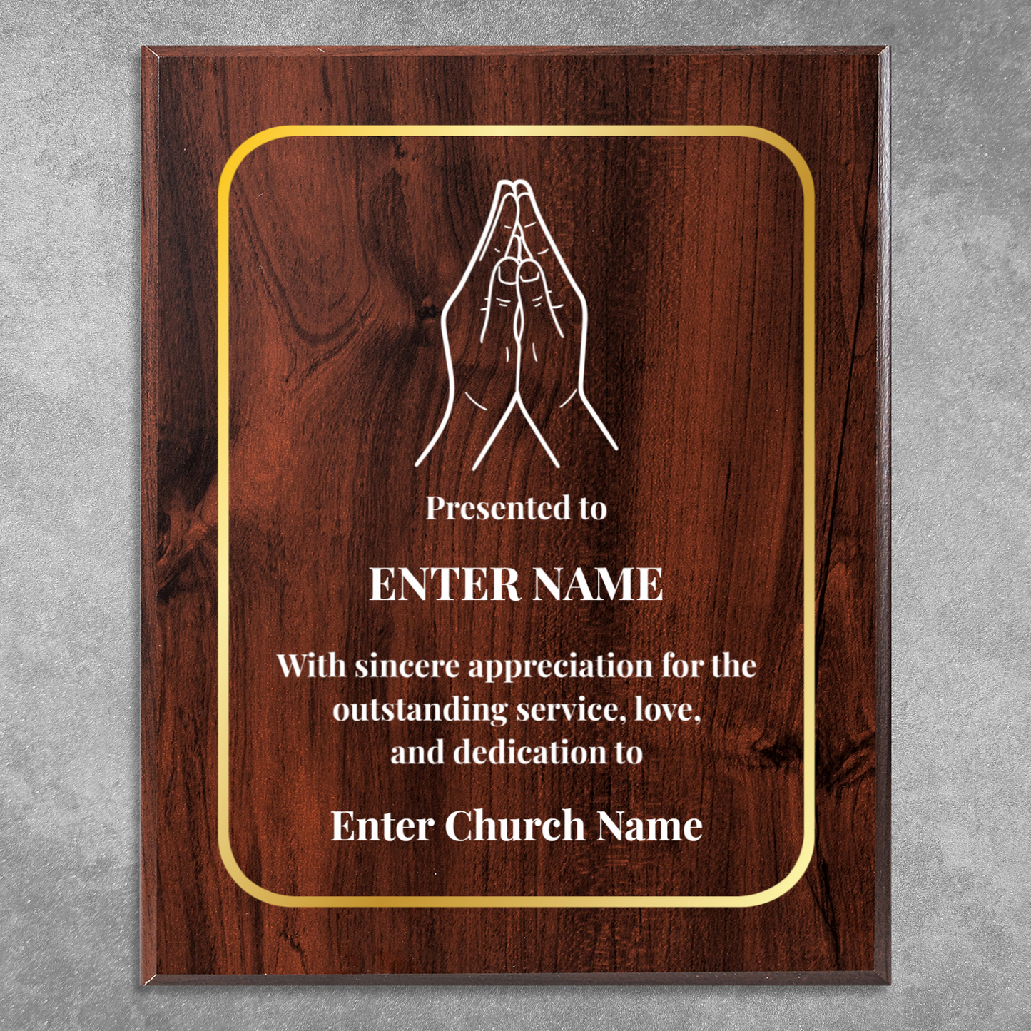 Personalized Church Praying Hands 10.5" x 13" UV Printed Luxury Award