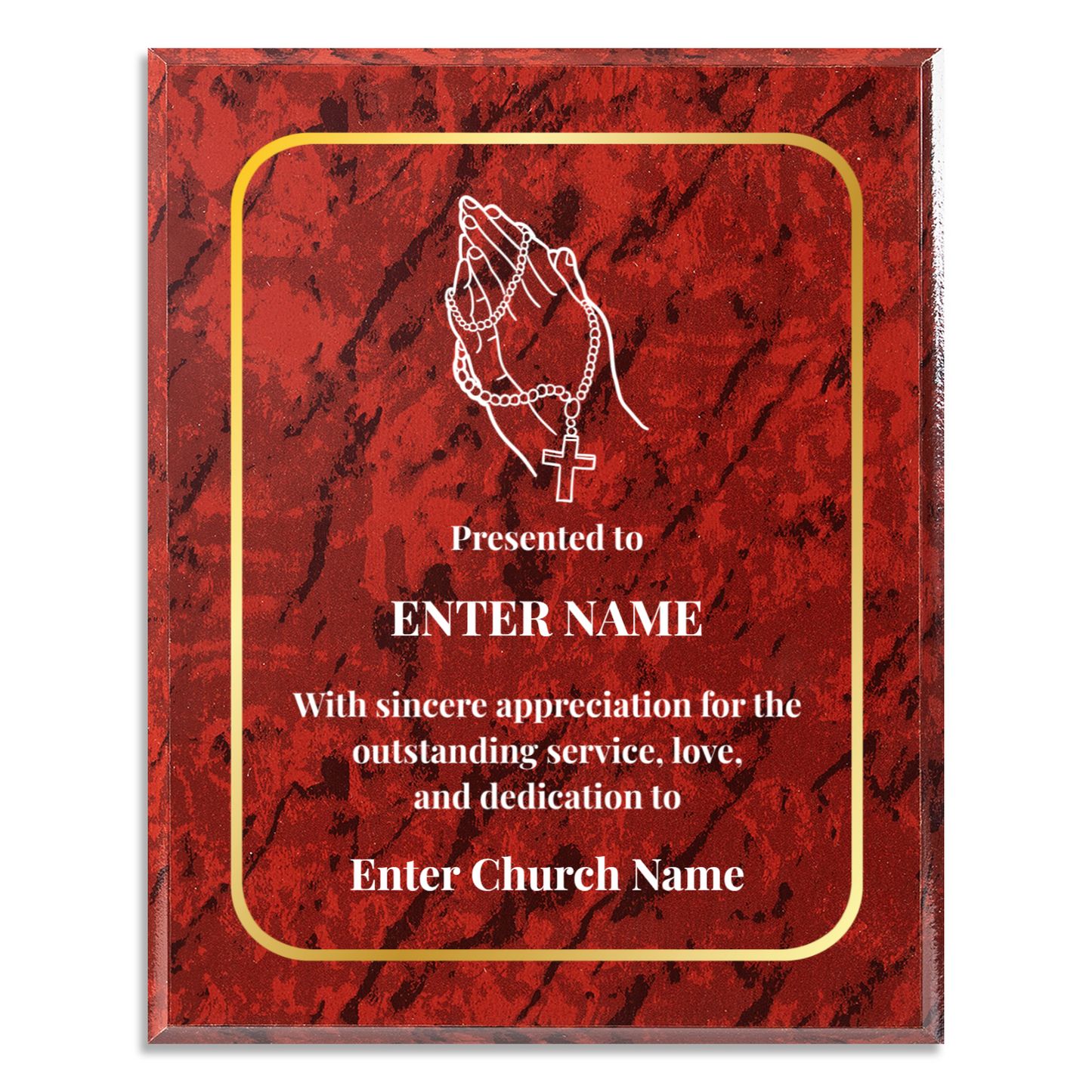 Personalized Church Praying With Beads 10.5" x 13" UV Printed Luxury Award