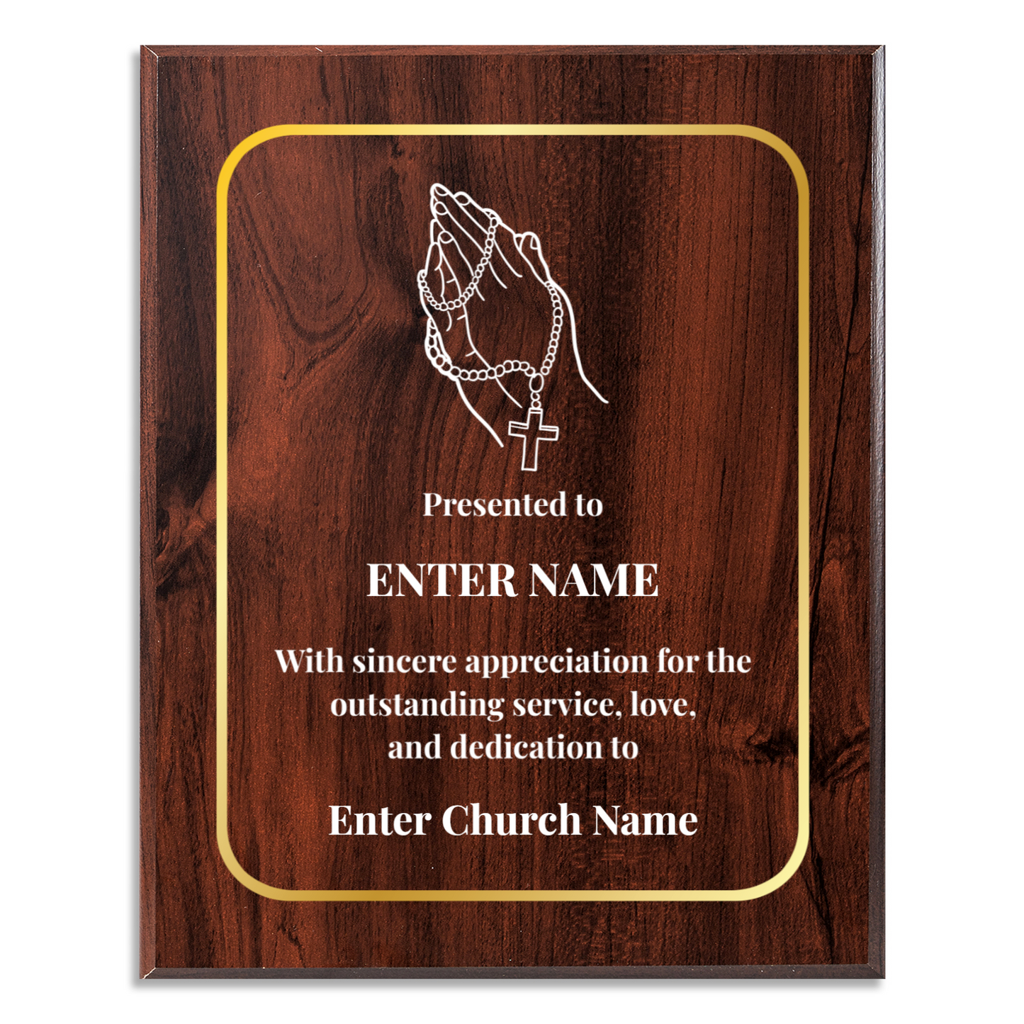 Personalized Church Praying With Beads 10.5" x 13" UV Printed Luxury Award
