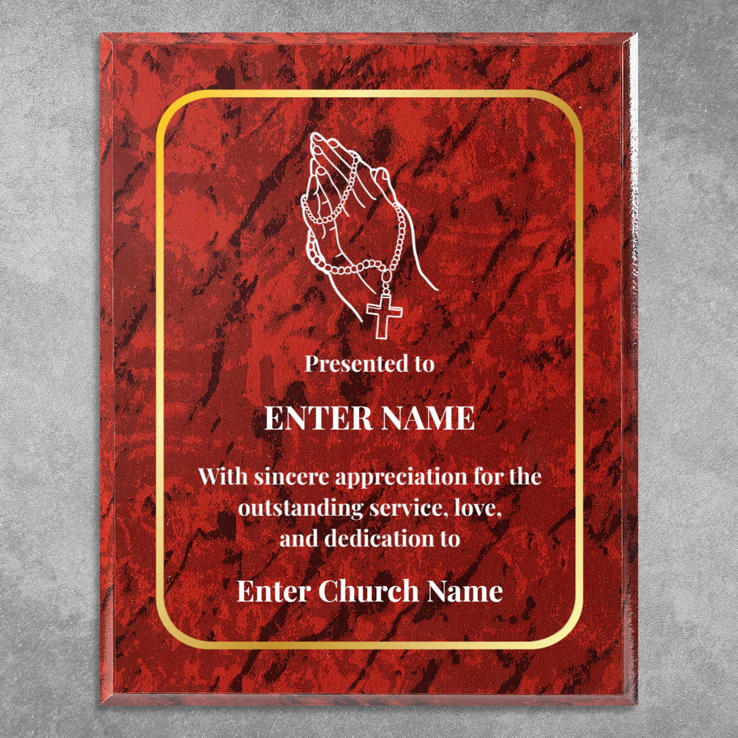 Personalized Church Praying With Beads 10.5" x 13" UV Printed Luxury Award