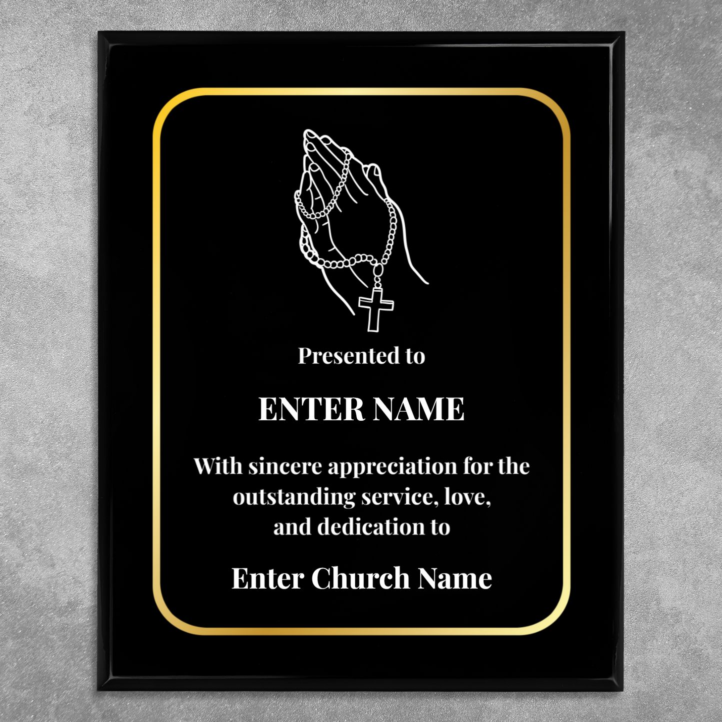 Personalized Church Praying With Beads 10.5" x 13" UV Printed Luxury Award