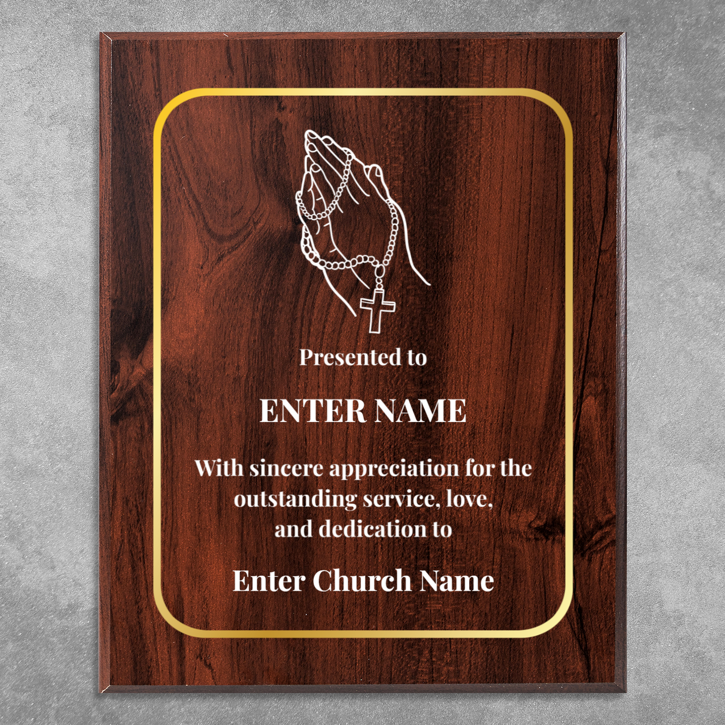 Personalized Church Praying With Beads 10.5" x 13" UV Printed Luxury Award
