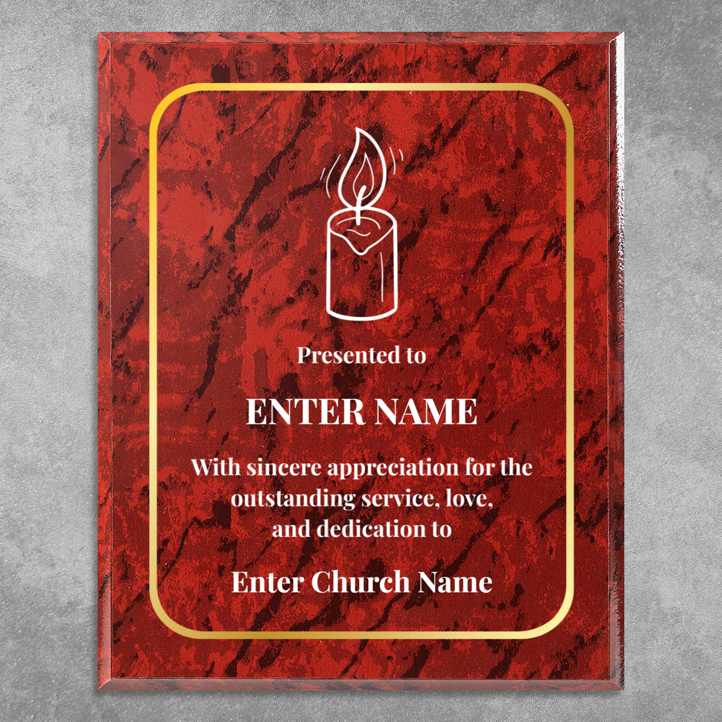 Personalized Church Candle 12" x 15" UV Printed Luxury Award