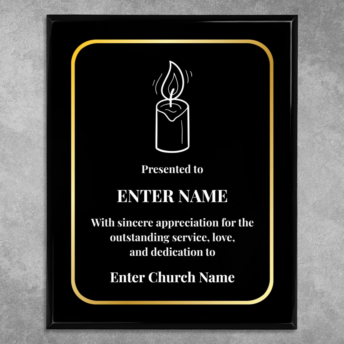 Personalized Church Candle 12" x 15" UV Printed Luxury Award