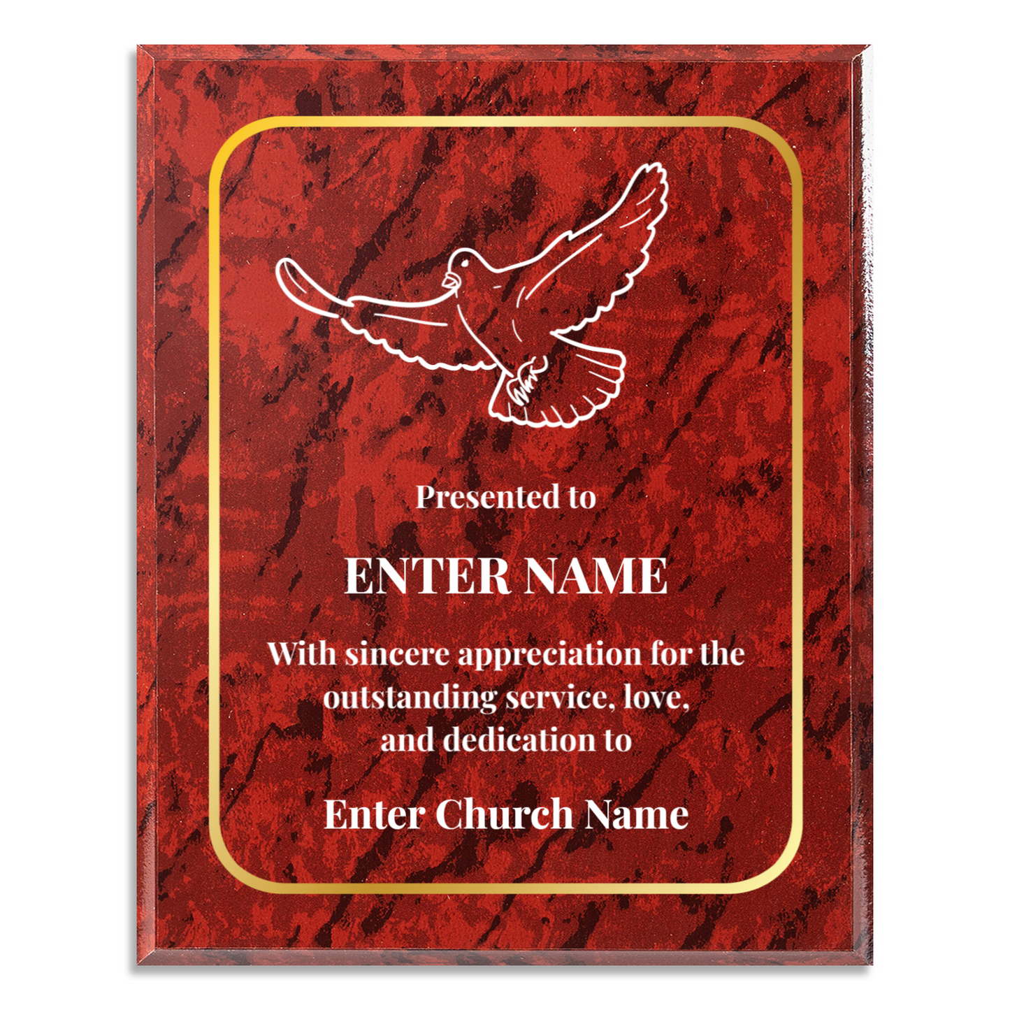 Personalized Church Dove Of Peace 12" x 15" UV Printed Luxury Award
