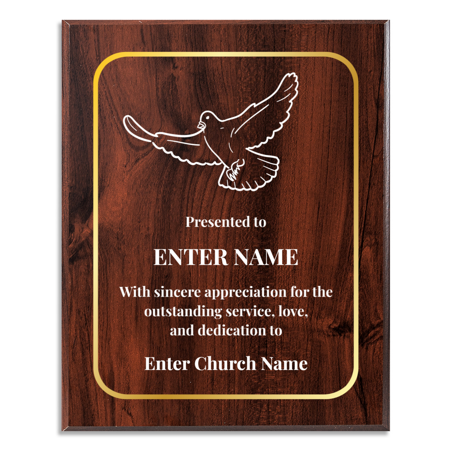 Personalized Church Dove Of Peace 12" x 15" UV Printed Luxury Award