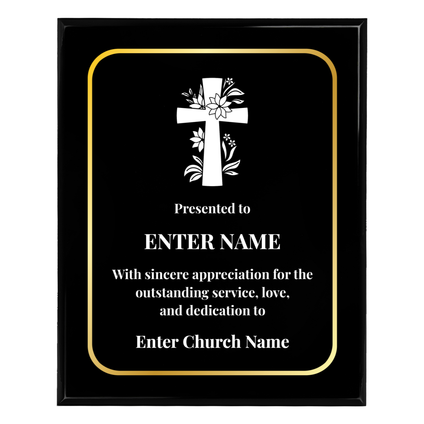 Personalized Church Floral Cross 12" x 15" UV Printed Luxury Award
