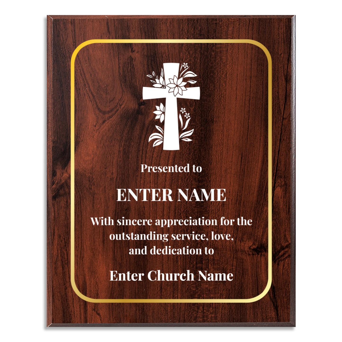 Personalized Church Floral Cross 12" x 15" UV Printed Luxury Award