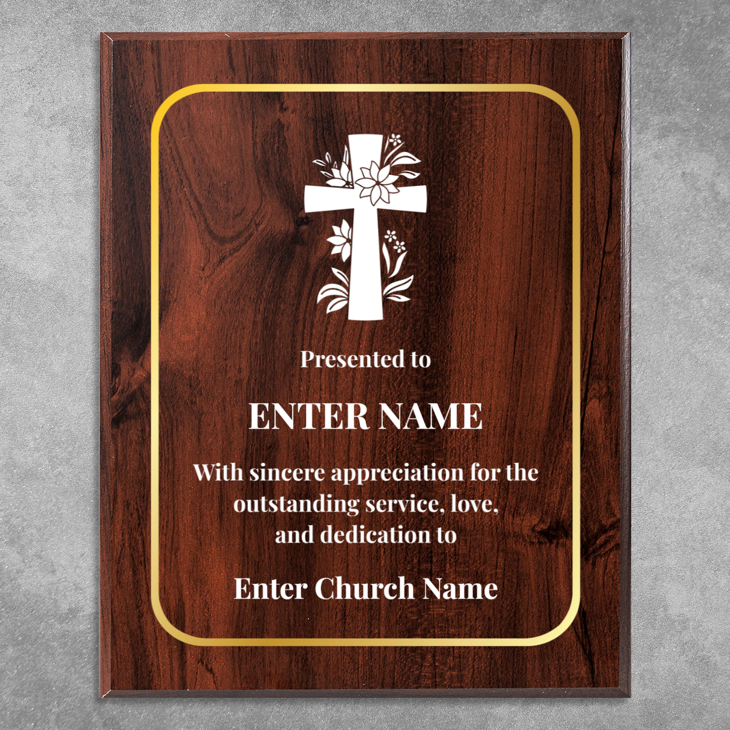 Personalized Church Floral Cross 12" x 15" UV Printed Luxury Award
