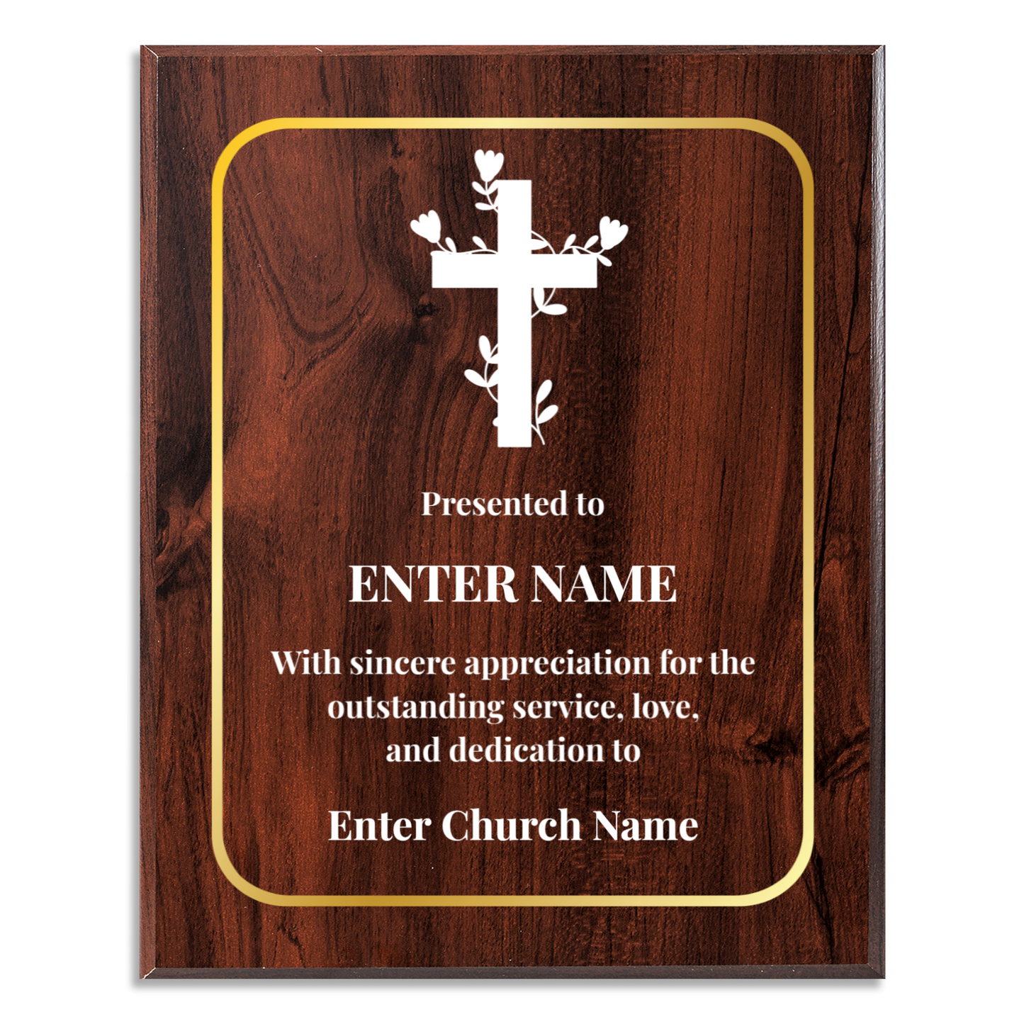 Personalized Church Floral Cross 12" x 15" UV Printed Luxury Award 2