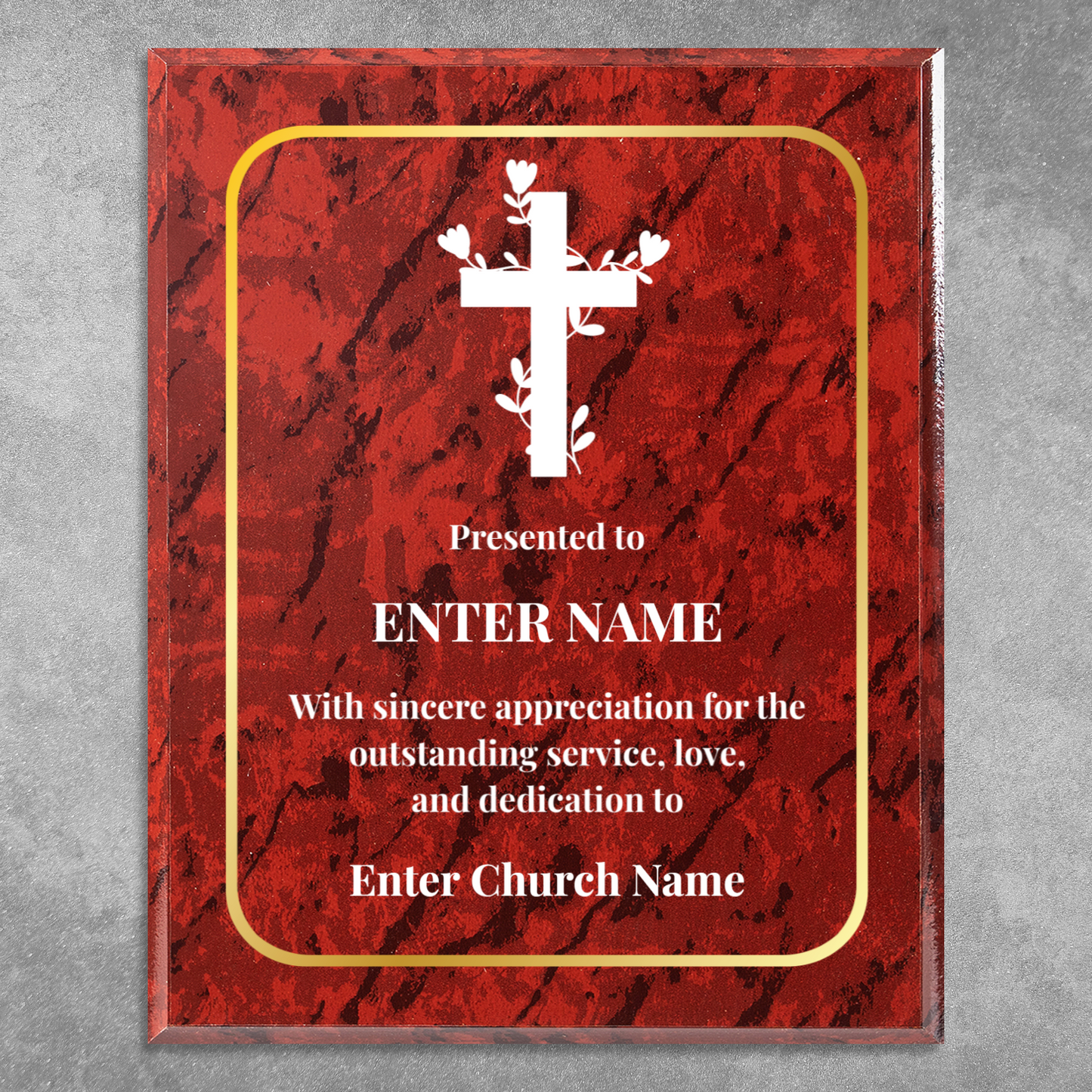 Personalized Church Floral Cross 12" x 15" UV Printed Luxury Award 2