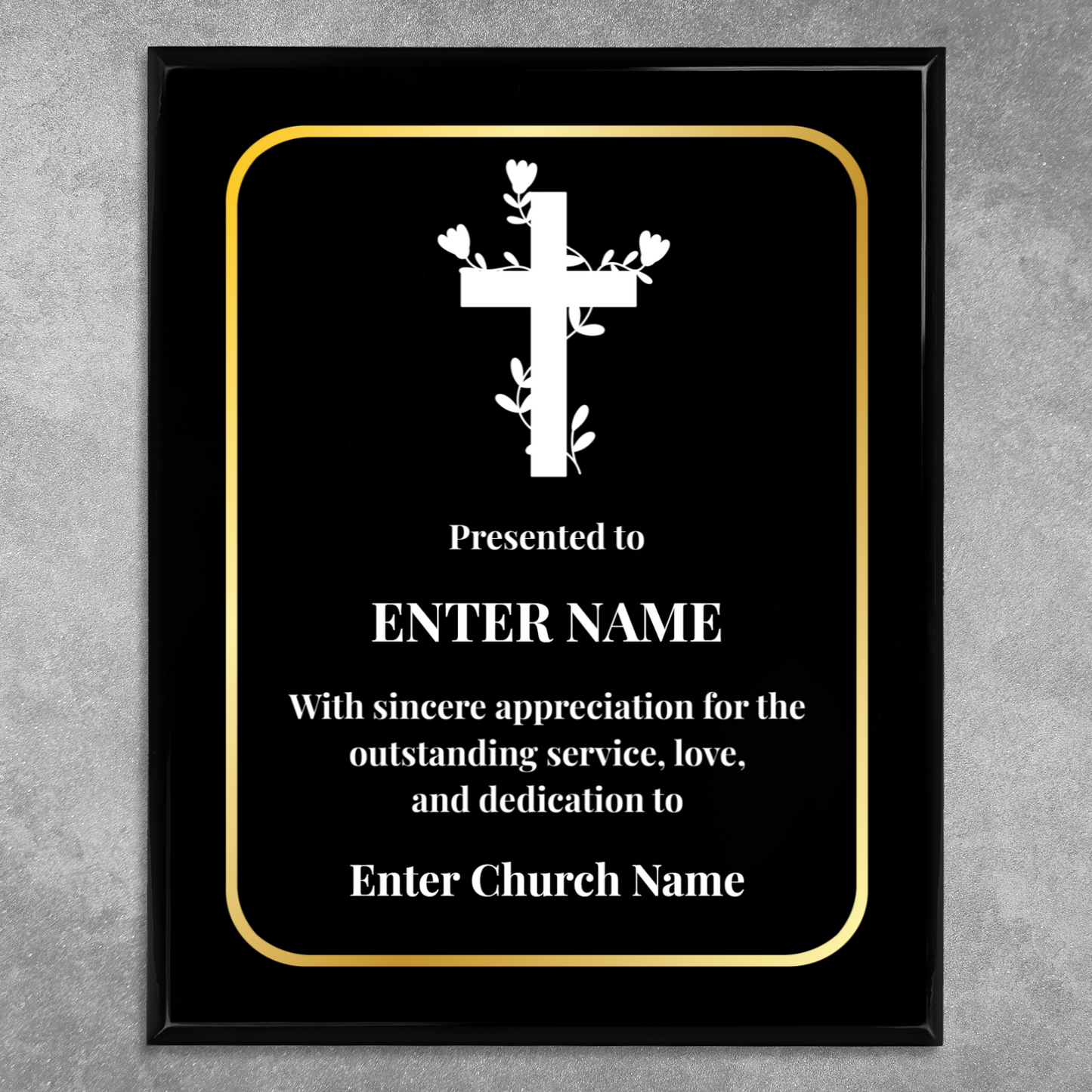 Personalized Church Floral Cross 12" x 15" UV Printed Luxury Award 2