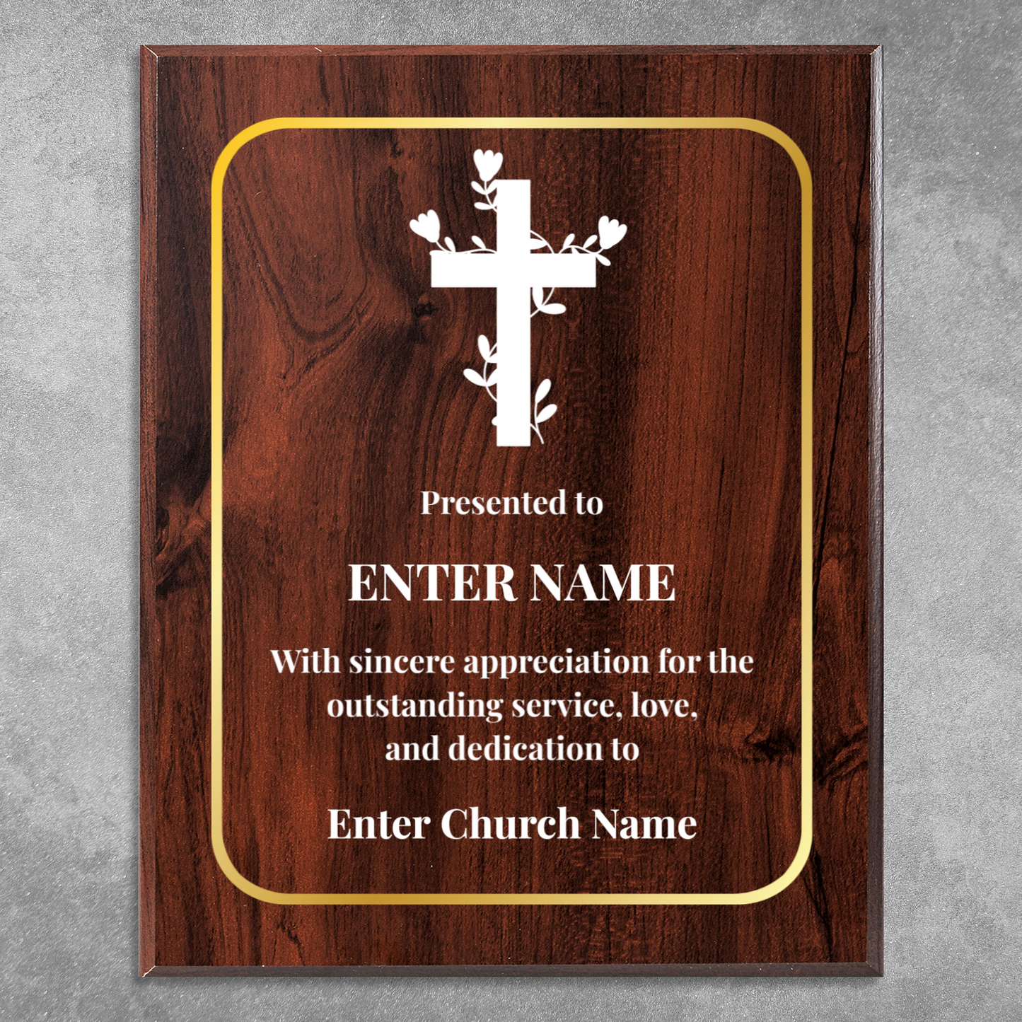 Personalized Church Floral Cross 12" x 15" UV Printed Luxury Award 2