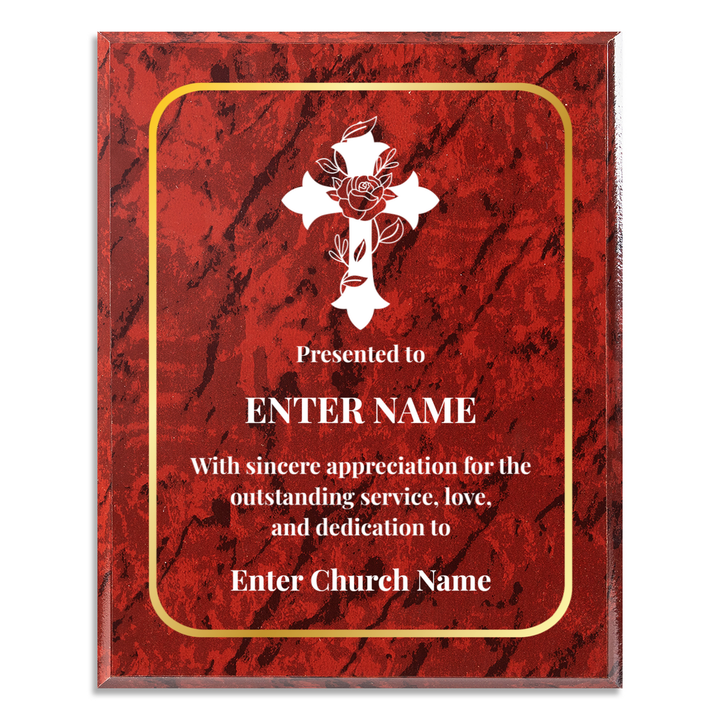 Personalized Church Floral Cross 12" x 15" UV Printed Luxury Award 3