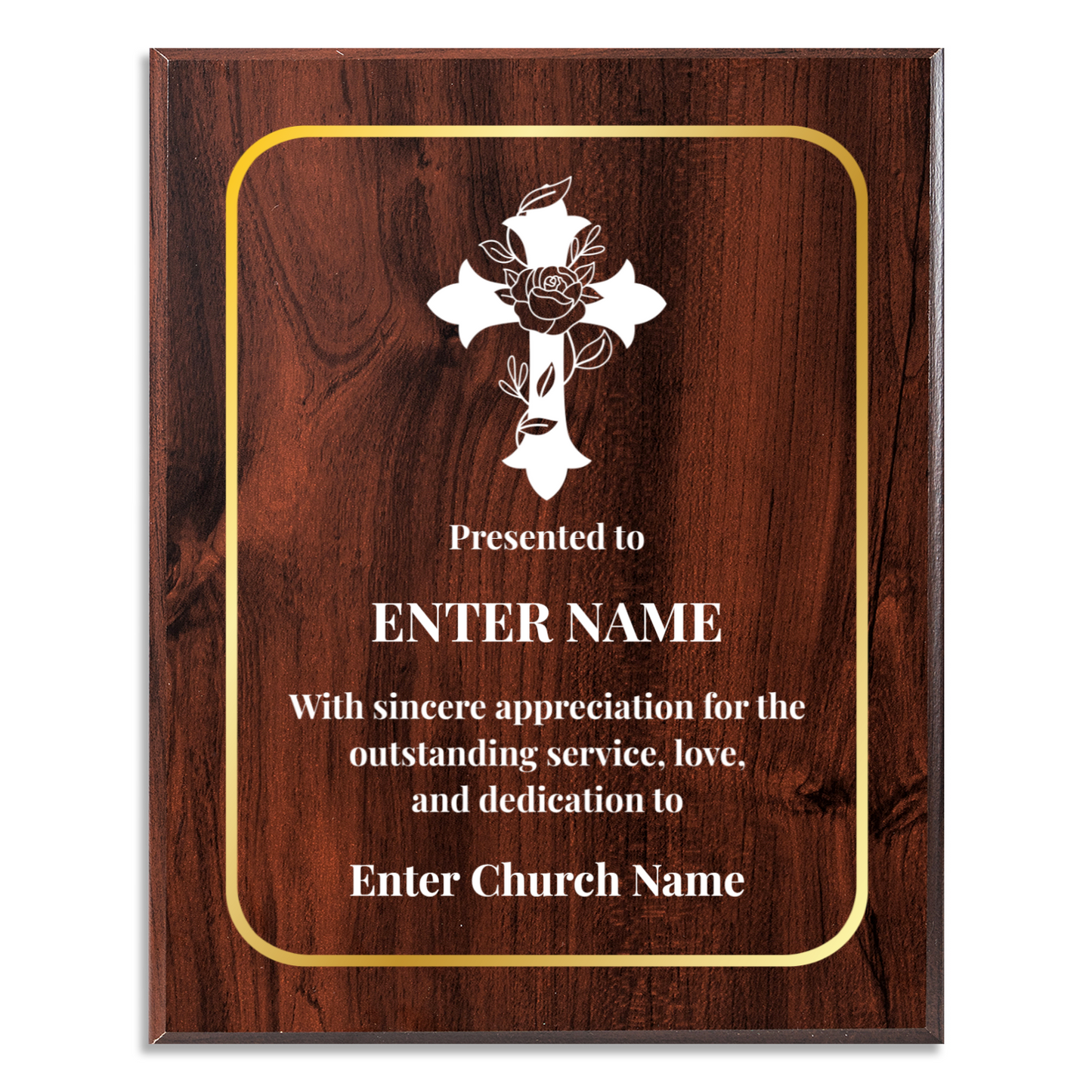 Personalized Church Floral Cross 12" x 15" UV Printed Luxury Award 3