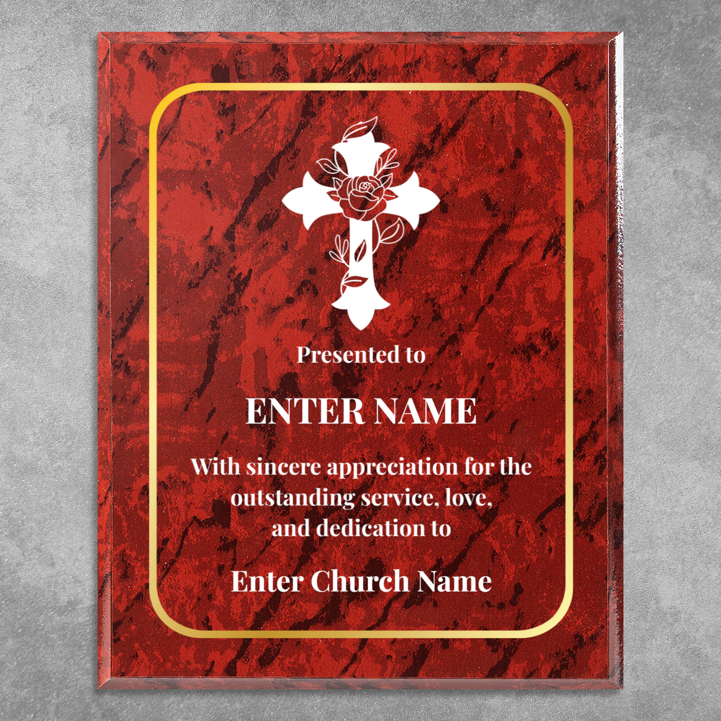 Personalized Church Floral Cross 12" x 15" UV Printed Luxury Award 3