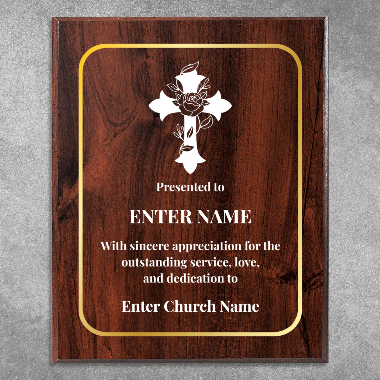 Personalized Church Floral Cross 12" x 15" UV Printed Luxury Award 3