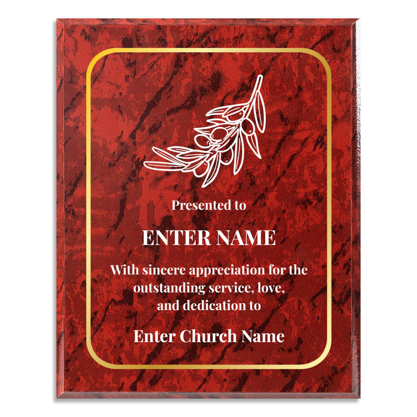 Personalized Church Olive Branch 12" x 15" UV Printed Luxury Award