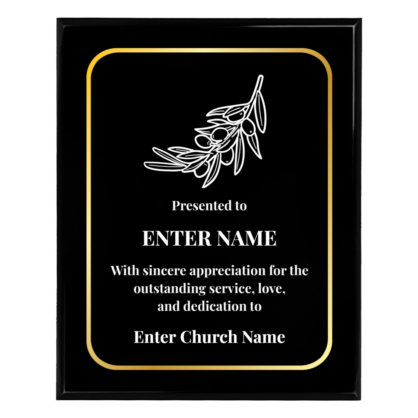 Personalized Church Olive Branch 12" x 15" UV Printed Luxury Award