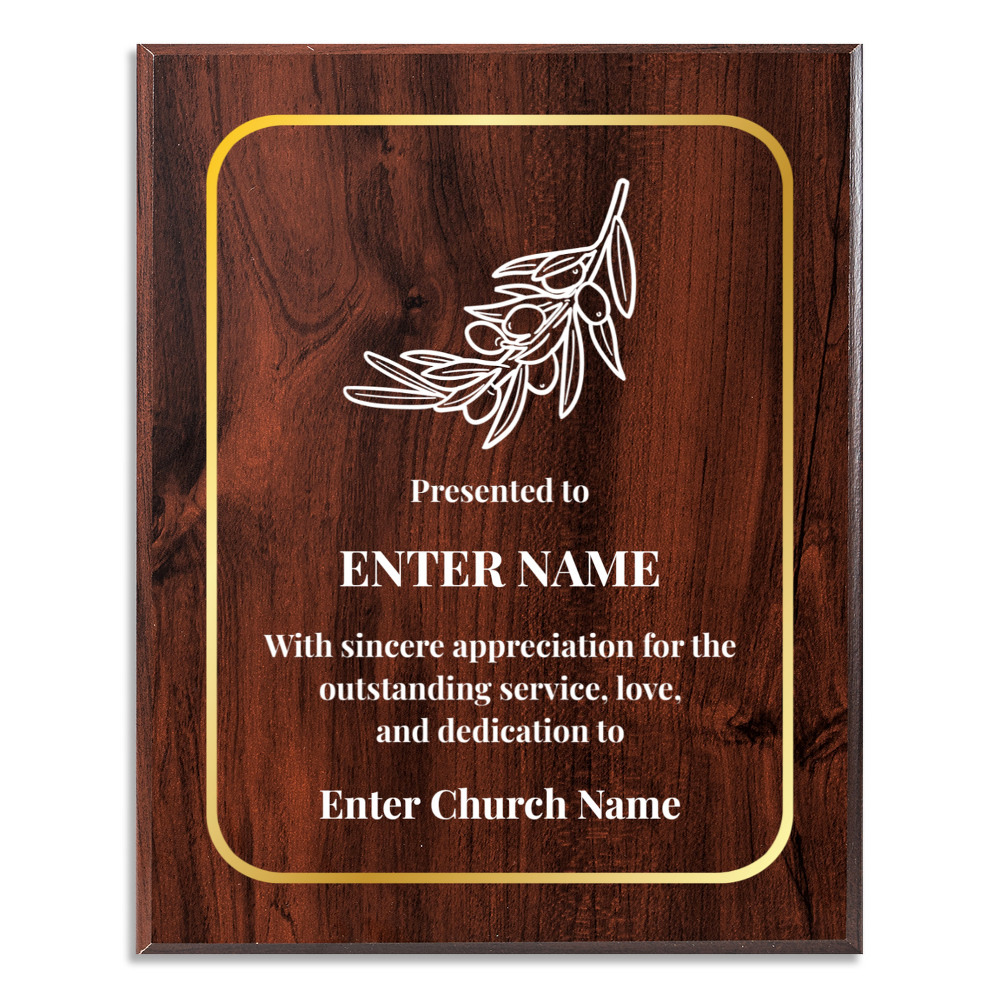 Personalized Church Olive Branch 12" x 15" UV Printed Luxury Award