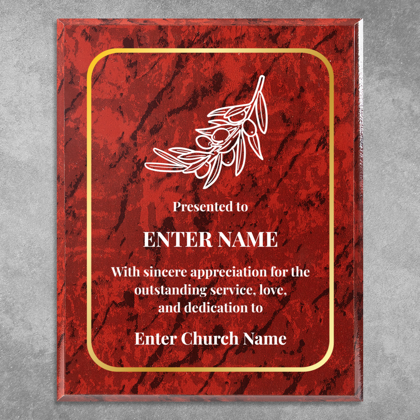 Personalized Church Olive Branch 12" x 15" UV Printed Luxury Award