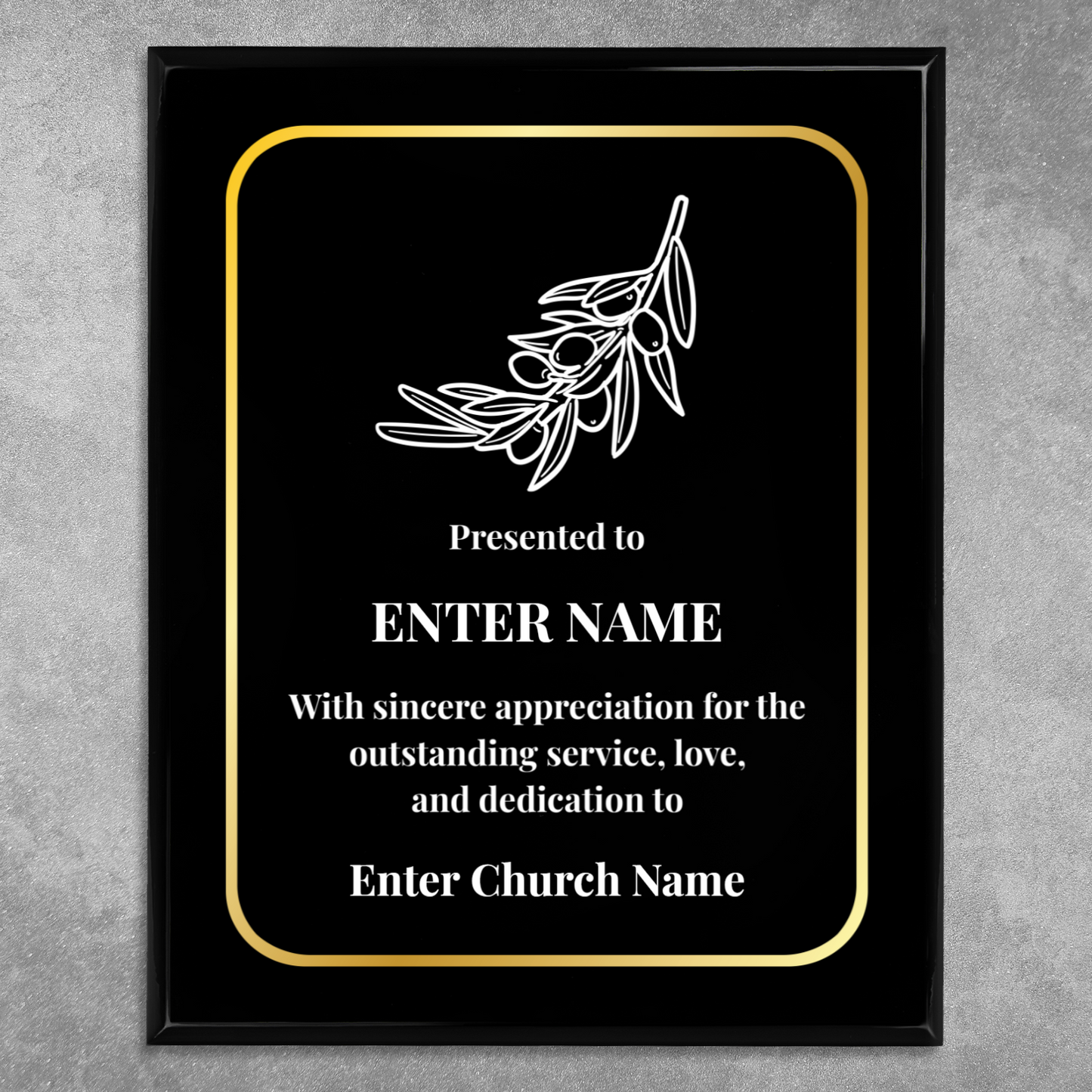 Personalized Church Olive Branch 12" x 15" UV Printed Luxury Award