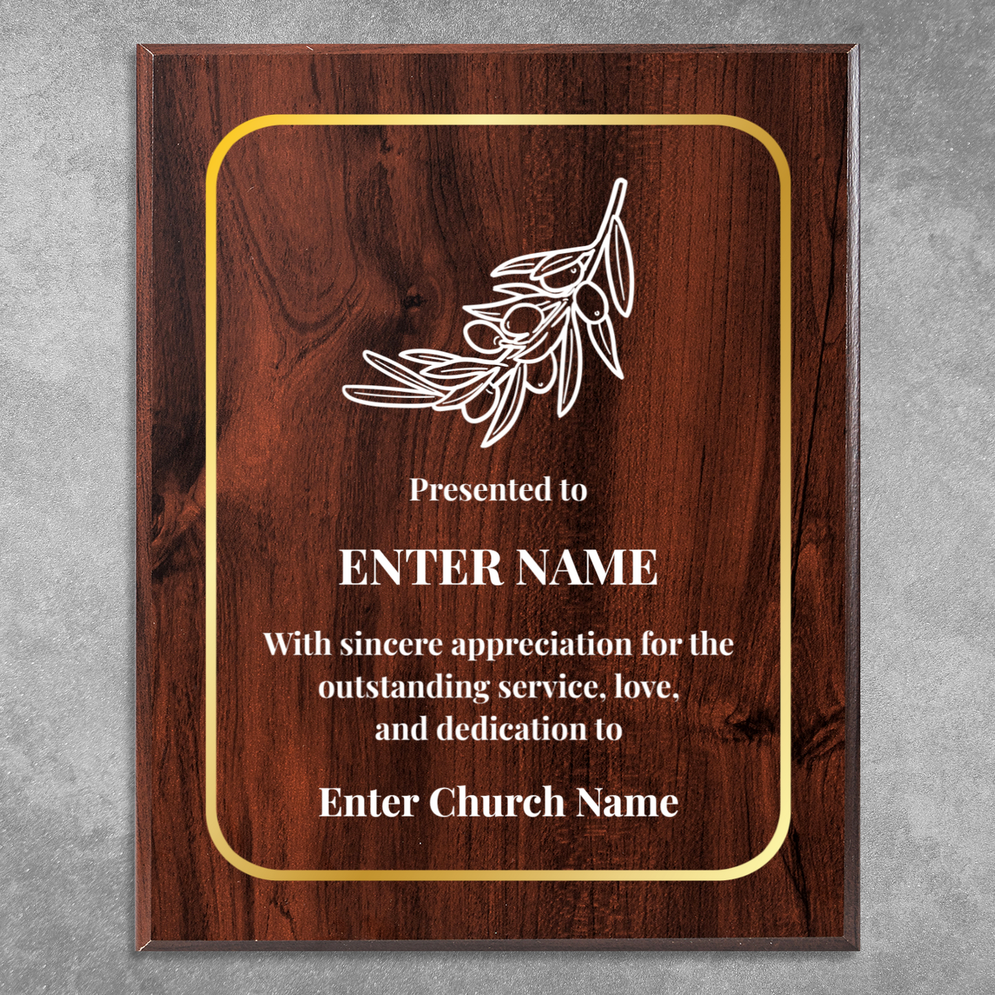 Personalized Church Olive Branch 12" x 15" UV Printed Luxury Award