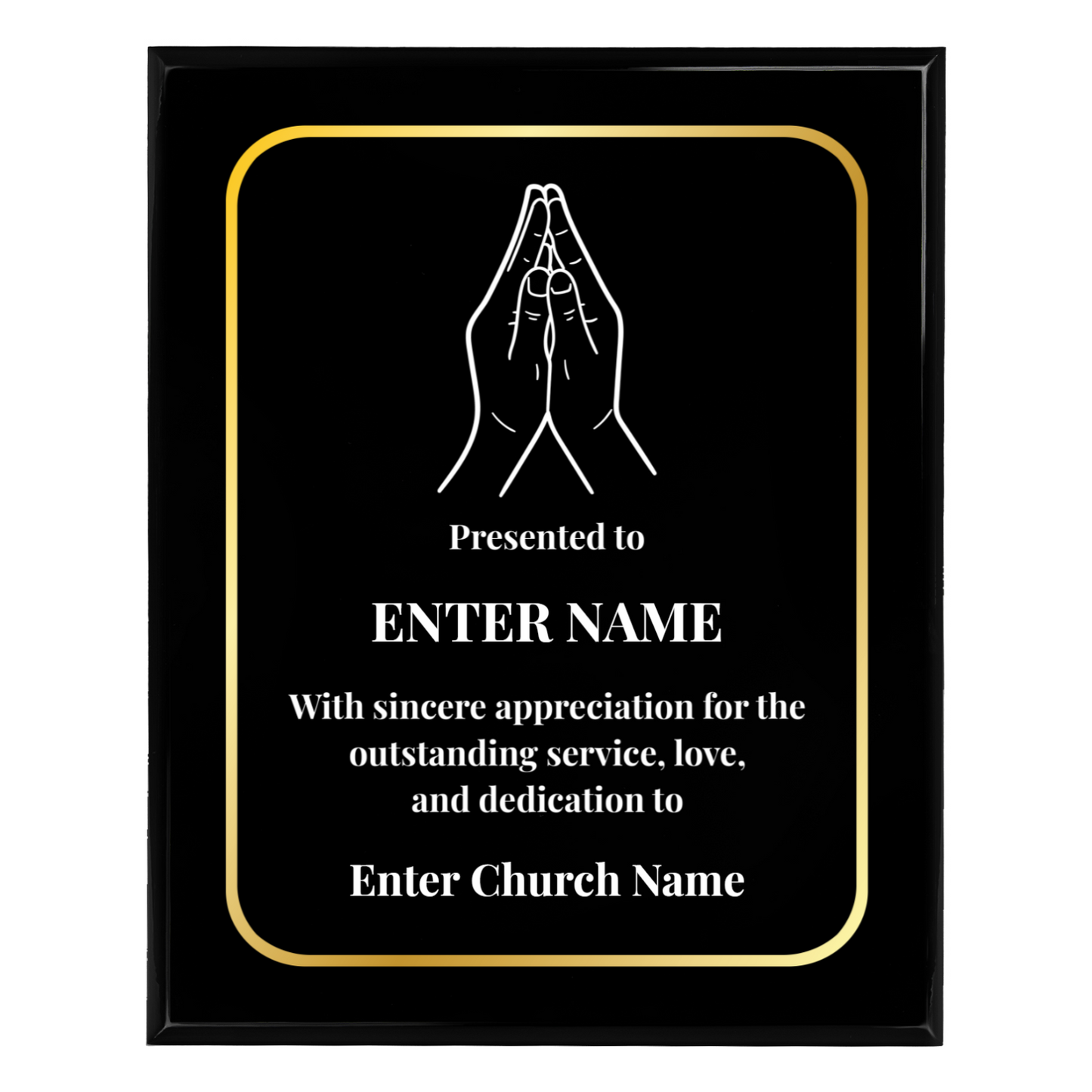 Personalized Church Praying Hands 12" x 15" UV Printed Luxury Award