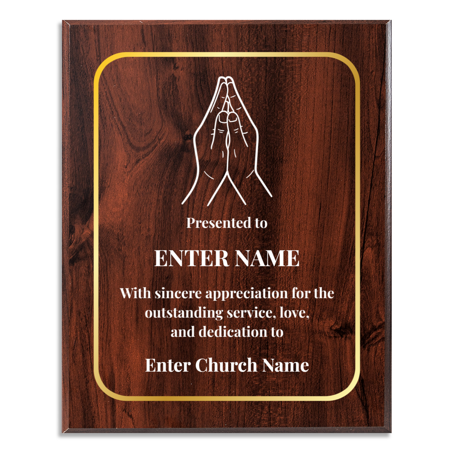 Personalized Church Praying Hands 12" x 15" UV Printed Luxury Award