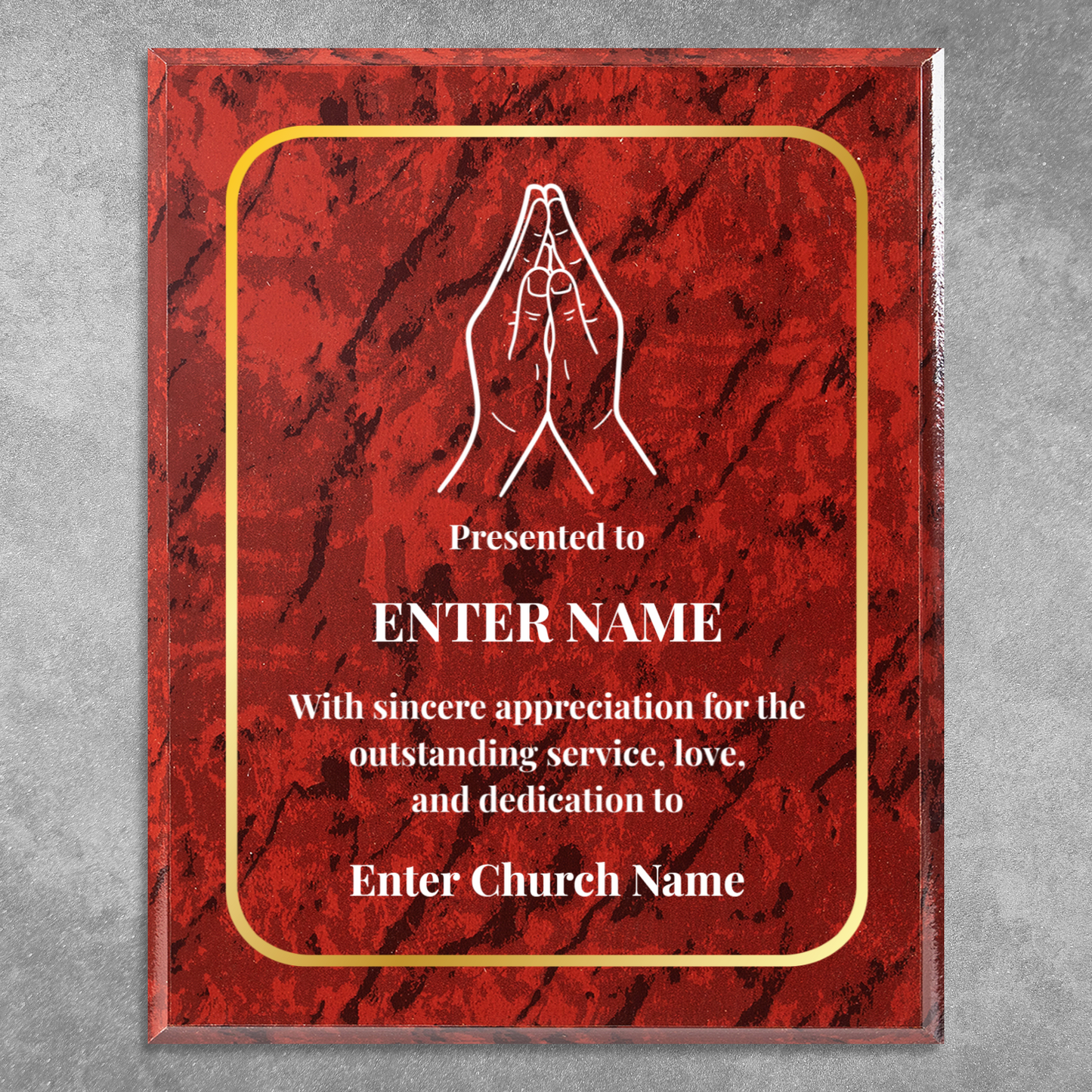 Personalized Church Praying Hands 12" x 15" UV Printed Luxury Award