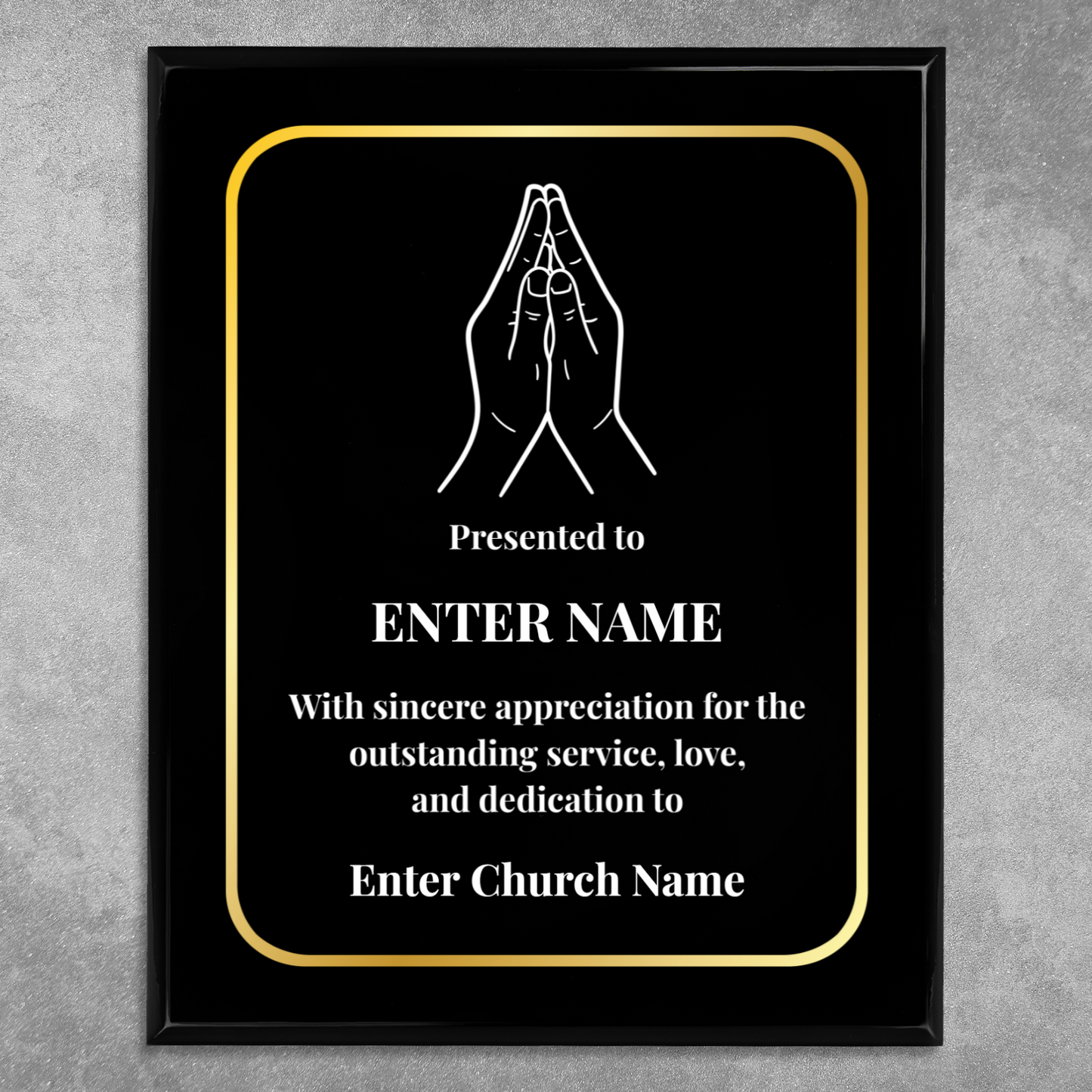 Personalized Church Praying Hands 12" x 15" UV Printed Luxury Award