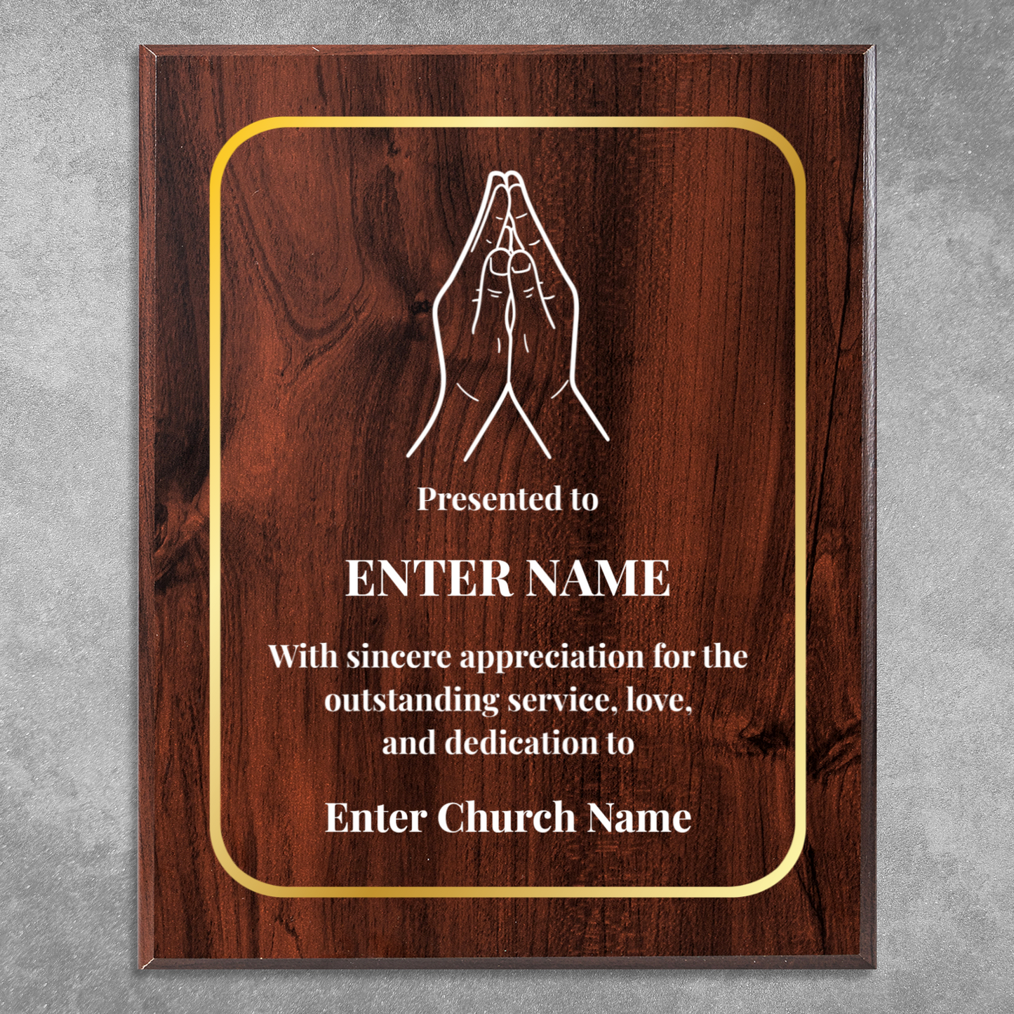 Personalized Church Praying Hands 12" x 15" UV Printed Luxury Award
