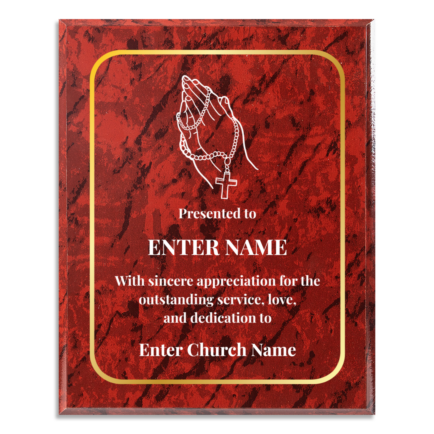 Personalized Church Praying With Beads 12" x 15" UV Printed Luxury Award