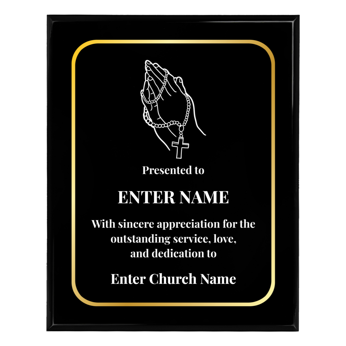 Personalized Church Praying With Beads 12" x 15" UV Printed Luxury Award