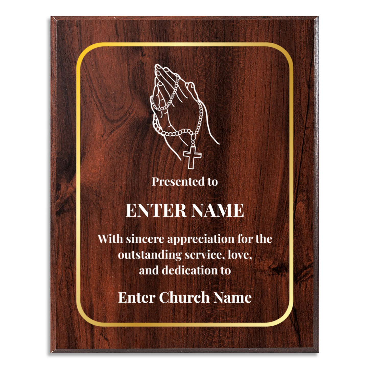 Personalized Church Praying With Beads 12" x 15" UV Printed Luxury Award