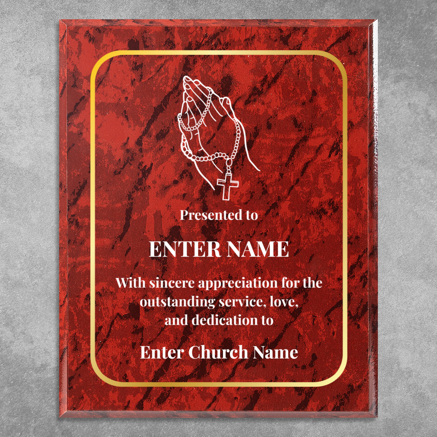 Personalized Church Praying With Beads 12" x 15" UV Printed Luxury Award